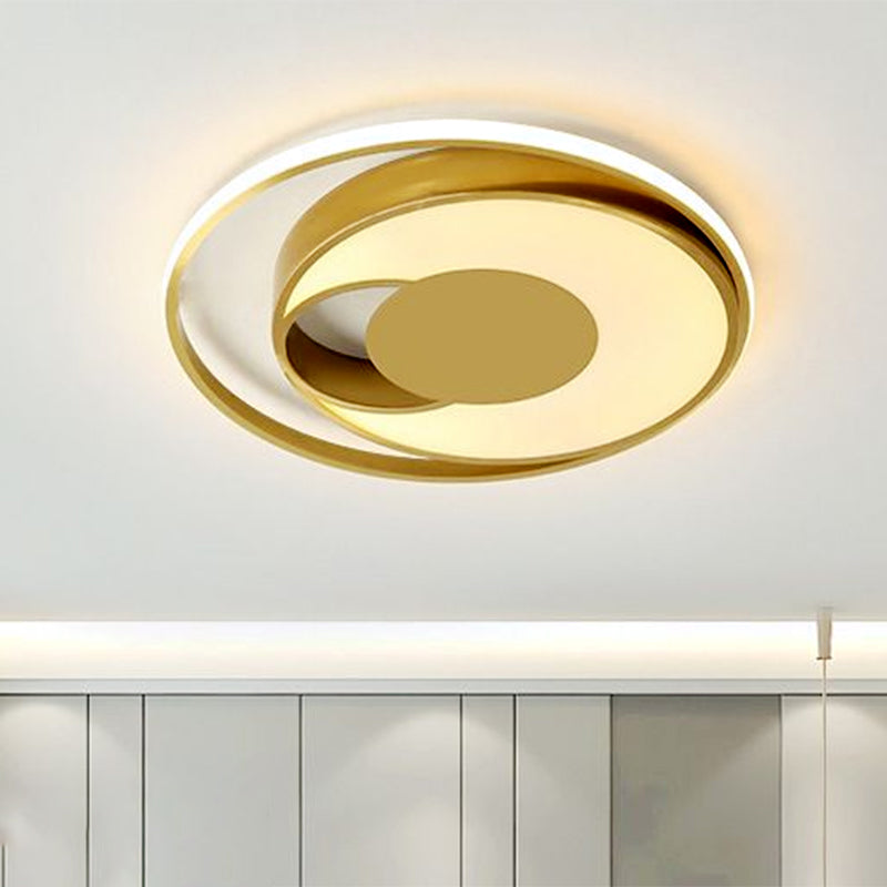 Circle Bedroom Flush Mount Lamp Metal LED Modern Ceiling Lamp Fixture in Gold, White/3 Color Light