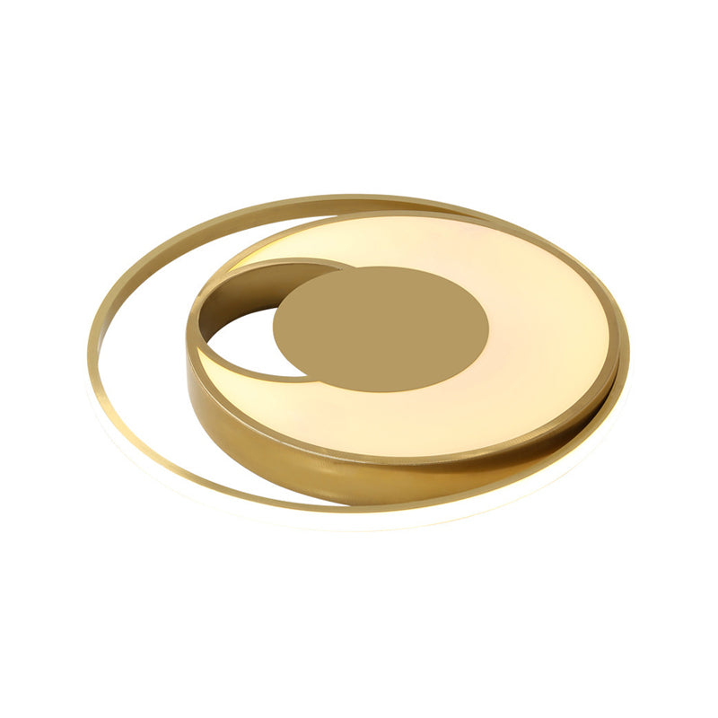 Circle Bedroom Flush Mount Lamp Metal LED Modern Ceiling Lamp Fixture in Gold, White/3 Color Light
