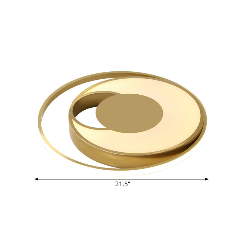 Circle Bedroom Flush Mount Lamp Metal LED Modern Ceiling Lamp Fixture in Gold, White/3 Color Light