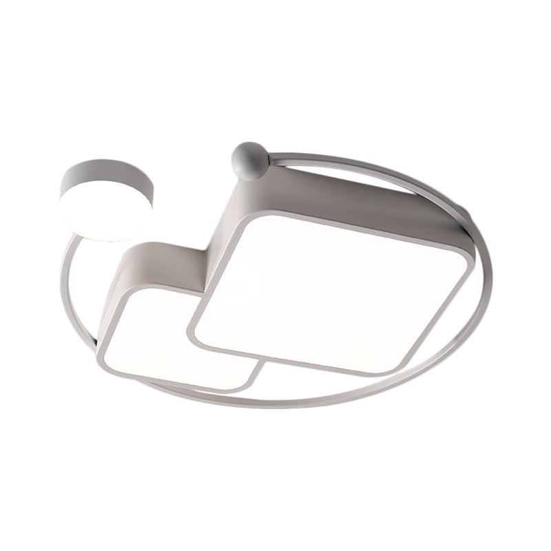 Cubic and Ring Metal Flushmount Simplicity LED White Ceiling Mounted Fixture in Warm/White/3 Color Light