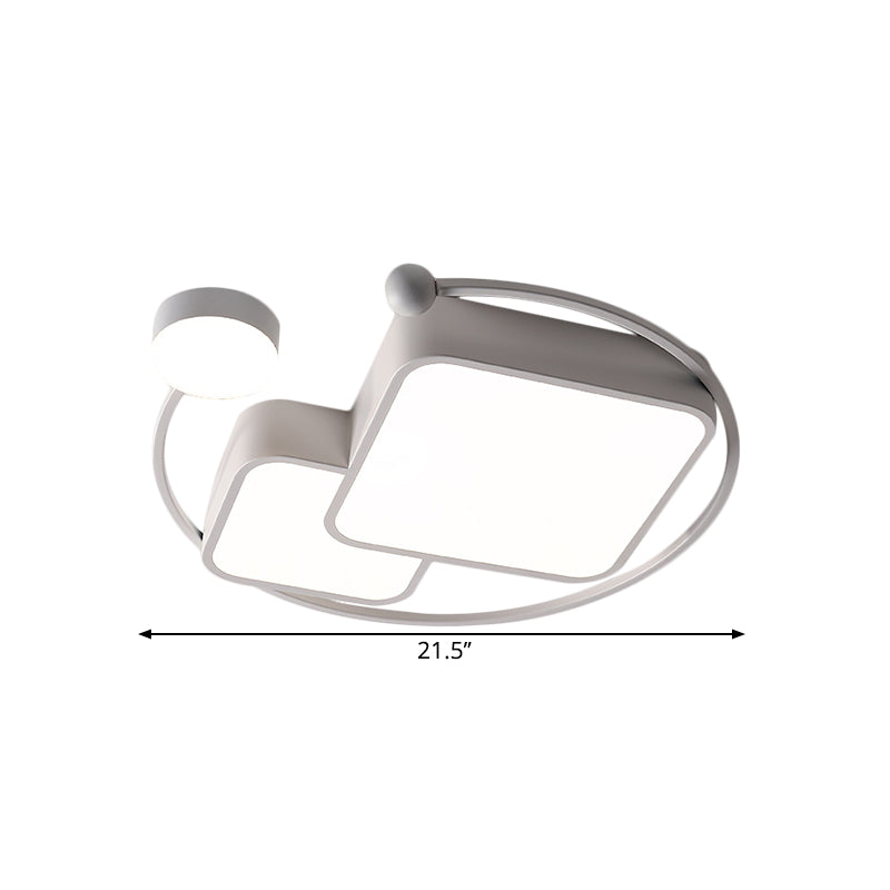 Cubic and Ring Metal Flushmount Simplicity LED White Ceiling Mounted Fixture in Warm/White/3 Color Light