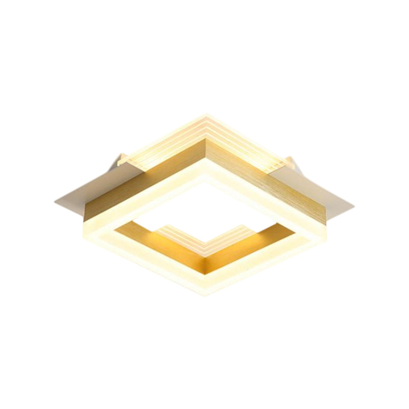 Square Staircase Flush Lamp Metallic LED Modernist Close to Ceiling Lighting in Gold, Warm/White Light