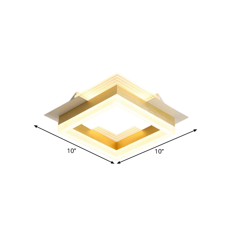 Square Staircase Flush Lamp Metallic LED Modernist Close to Ceiling Lighting in Gold, Warm/White Light