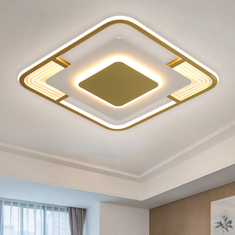 Simple Squared LED Ceiling Fixture Acrylic Sleeping Room Flush Mount Lamp in Black/Gold, Warm/White/3 Color Light