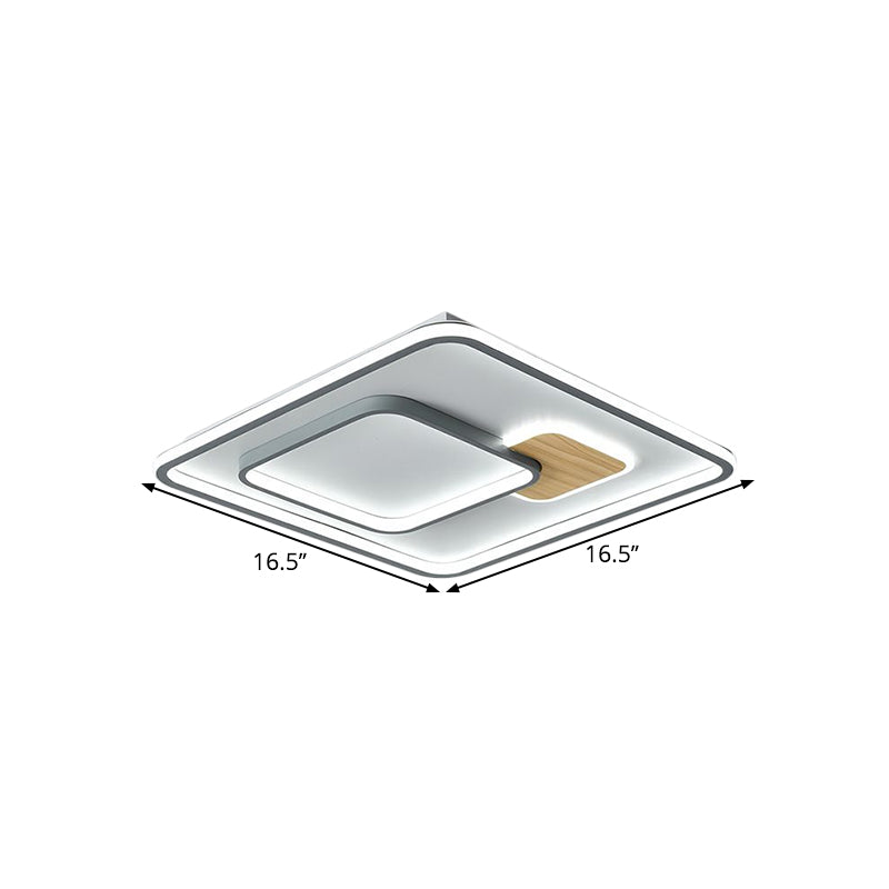 Squared Acrylic Ceiling Mounted Fixture Minimalism LED Grey Flush Lamp in Warm/White Light, 16.5"/20.5" Width