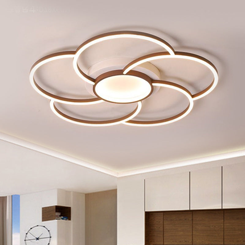 Floral Design Flush Ceiling Light Modern Metal LED Brown Flush Mount Lamp in Warm/White Light for Bedroom