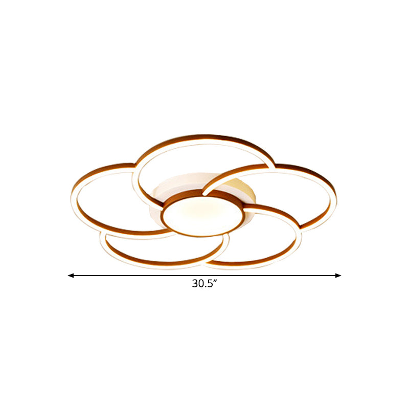 Floral Design Flush Ceiling Light Modern Metal LED Brown Flush Mount Lamp in Warm/White Light for Bedroom
