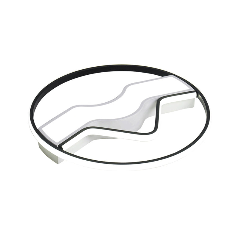 LED Restaurant Close to Ceiling Lamp Minimalist Black Flush Mount Light with Round Metallic Shade, 16"/19.5" Wide