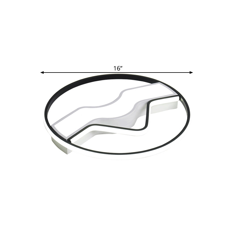 LED Restaurant Close to Ceiling Lamp Minimalist Black Flush Mount Light with Round Metallic Shade, 16"/19.5" Wide