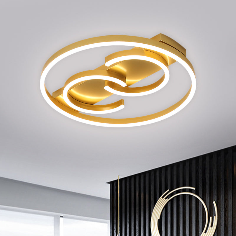 Ring Semi Flush Mount Lamp Modernist Metal LED Gold Ceiling Lighting in Warm/White Light, 18"/21.5" Width