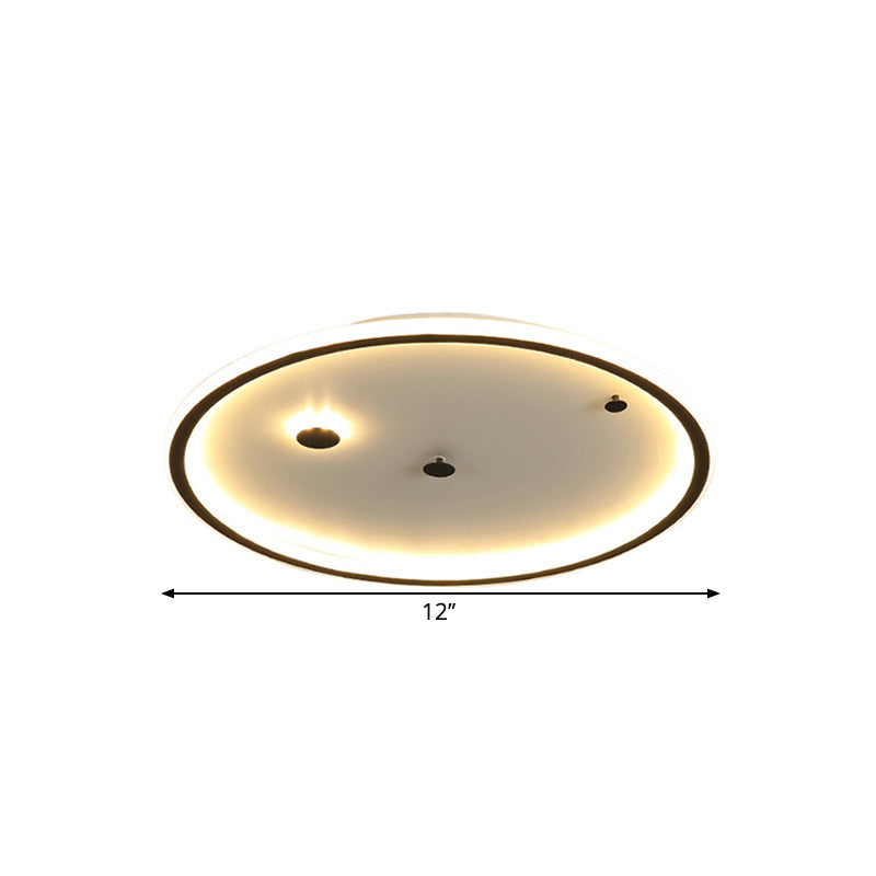 12"/16"/19.5" W LED Bedroom Flushmount Minimalism Black Close to Ceiling Lamp with Round Acrylic Shade in Warm/White Light