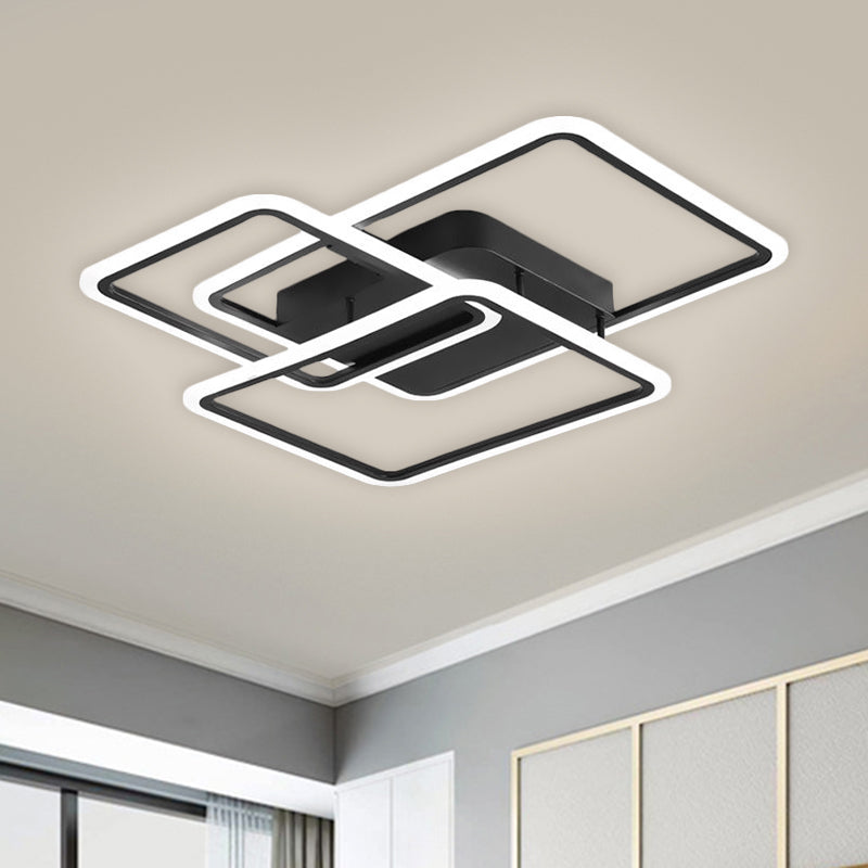 Rectangle and Square Bedroom Flush Mount Metallic LED Modernism Flushmount Lighting in Black (The customization will be 7 days)