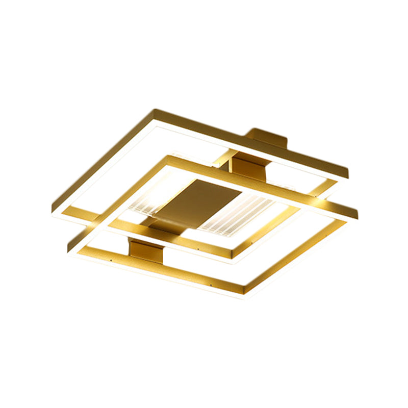Metal Stacked Square Ceiling Flush Modern LED Flush Mount Lamp Fixture in Gold, White/3 Color Light