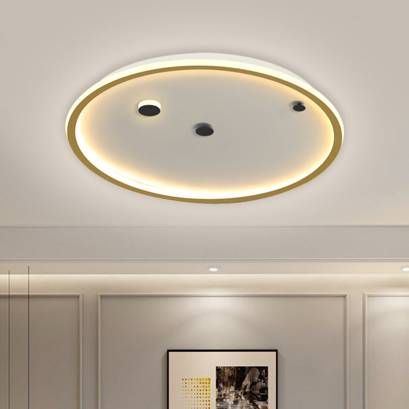 16"/19.5" W Simple LED Flushmount Black/Gold Round Ceiling Lamp Fixture with Acrylic Shade in Warm/White Light