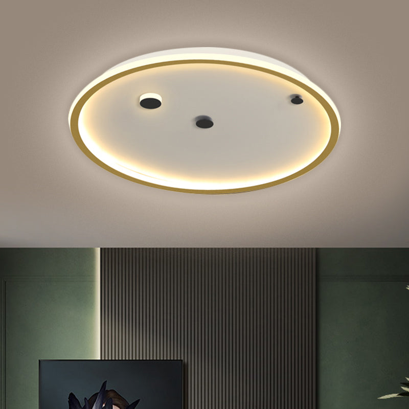 16"/19.5" W Simple LED Flushmount Black/Gold Round Ceiling Lamp Fixture with Acrylic Shade in Warm/White Light
