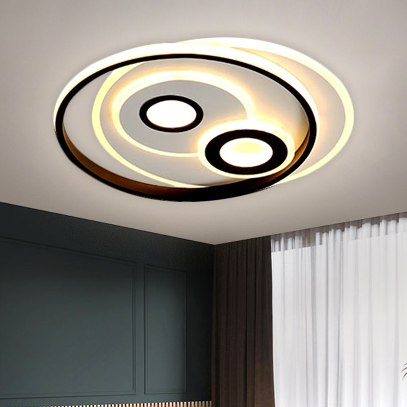 Modernist LED Flush Mount Fixture Black Circular Ceiling Lamp with Metal Shade in Warm/White Light, 16.5"/20.5" W