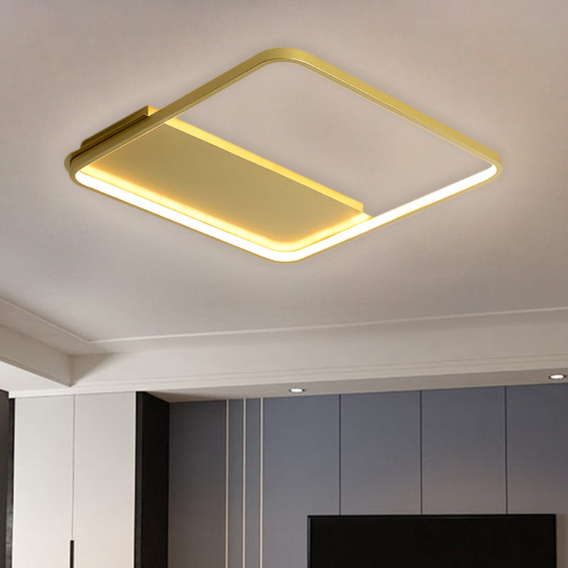 18"/21.5" W Square Bedroom Ceiling Lamp Metallic LED Contemporary Semi Mount Lighting in Gold, Warm/White Light