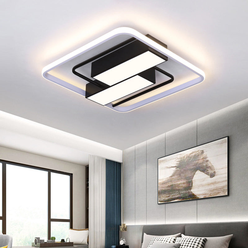 Metal Dual Rectangle Flush Light Nordic 18"/21.5" W LED Black Flush Mount Fixture in Warm/White Light with Square Frame