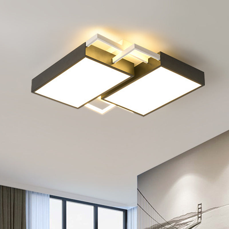 Double Rectangle Flush Light Modernism Metal Black/Gold LED Flush Mount Lamp in Warm/White Light, 16"/19.5" W