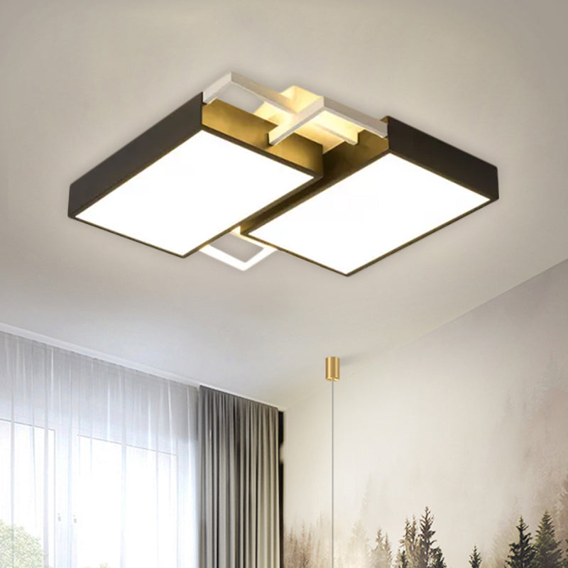 Double Rectangle Flush Light Modernism Metal Black/Gold LED Flush Mount Lamp in Warm/White Light, 16"/19.5" W