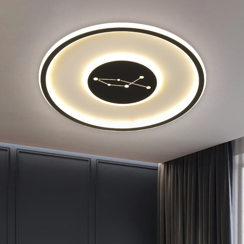 Circular Ceiling Lamp Fixture Simple Acrylic Sleeping Room LED Flush Mount Lamp in Black, Warm/White/3 Color Light