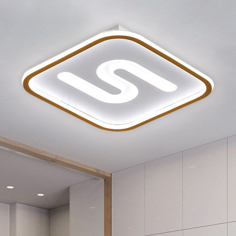 16"/19.5" W Metal Square Flush Light Modern Black/Gold LED Flush Mount Fixture in Warm/White Light with S Shaped