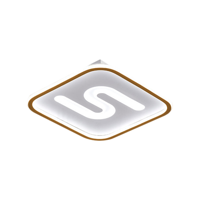 16"/19.5" W Metal Square Flush Light Modern Black/Gold LED Flush Mount Fixture in Warm/White Light with S Shaped