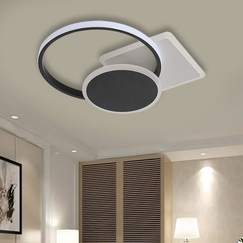 Acrylic Circular and Square Flush Mount Simple Style LED Black Ceiling Lamp in Warm/White Light, 16.5"/20.5" Width