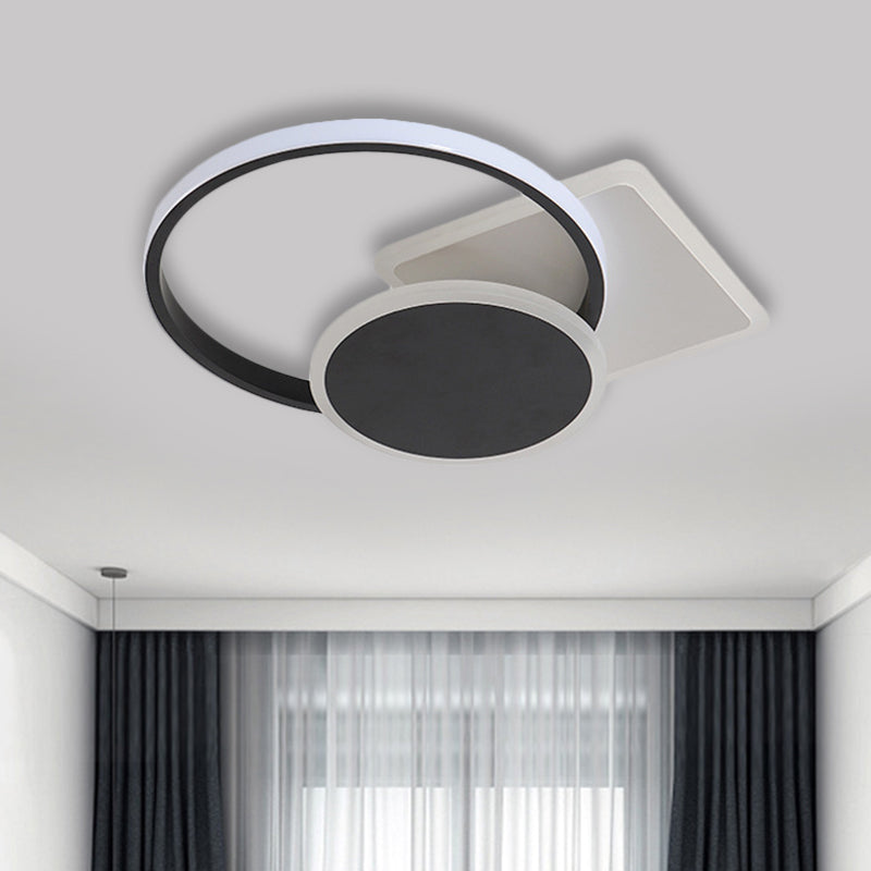 Acrylic Circular and Square Flush Mount Simple Style LED Black Ceiling Lamp in Warm/White Light, 16.5"/20.5" Width