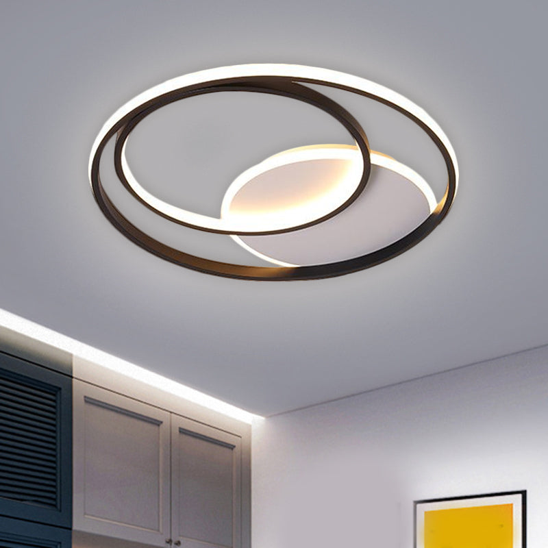 18"/21.5" W Simple Round Flushmount Metallic Sleeping Room LED Ceiling Lamp Fixture in Black, Warm/White Light