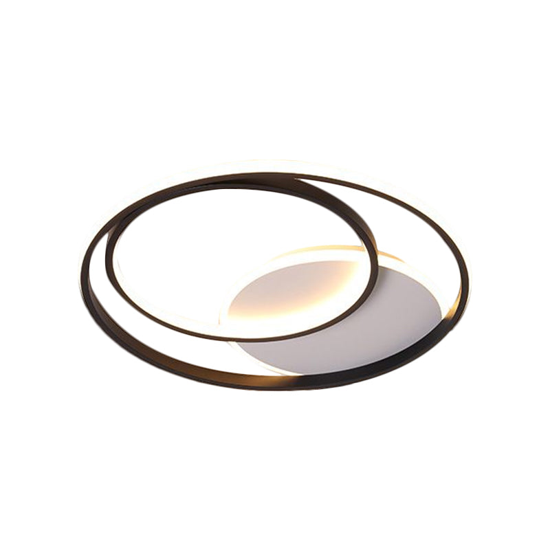 18"/21.5" W Simple Round Flushmount Metallic Sleeping Room LED Ceiling Lamp Fixture in Black, Warm/White Light