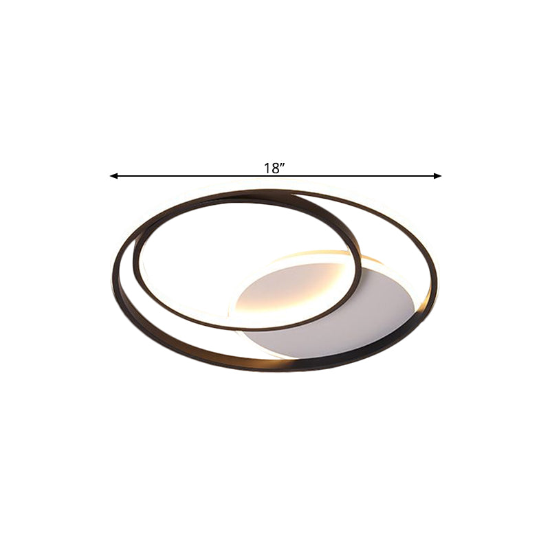 18"/21.5" W Simple Round Flushmount Metallic Sleeping Room LED Ceiling Lamp Fixture in Black, Warm/White Light