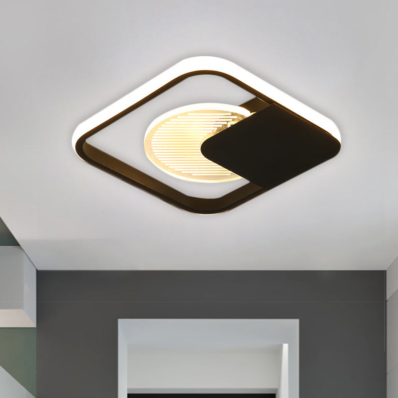 Minimalist Square Ceiling Fixture Metal LED Corridor Flush Mount Lamp in Black, Warm/White/3 Color Light