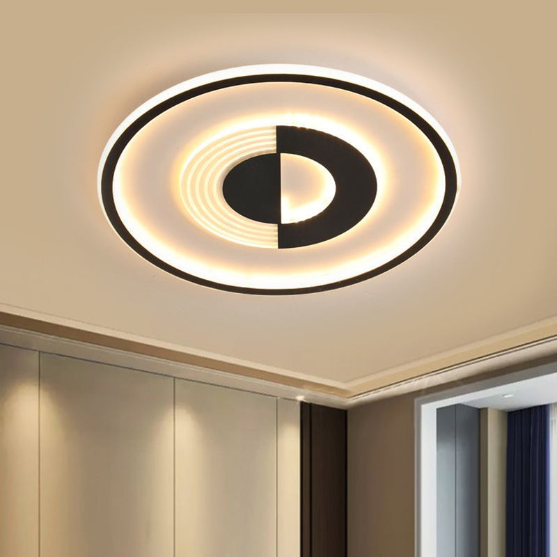 16"/19.5" W Round Acrylic Ceiling Lamp Minimalist LED Black/White Flush Mount Lighting in Warm/White Light for Bedroom