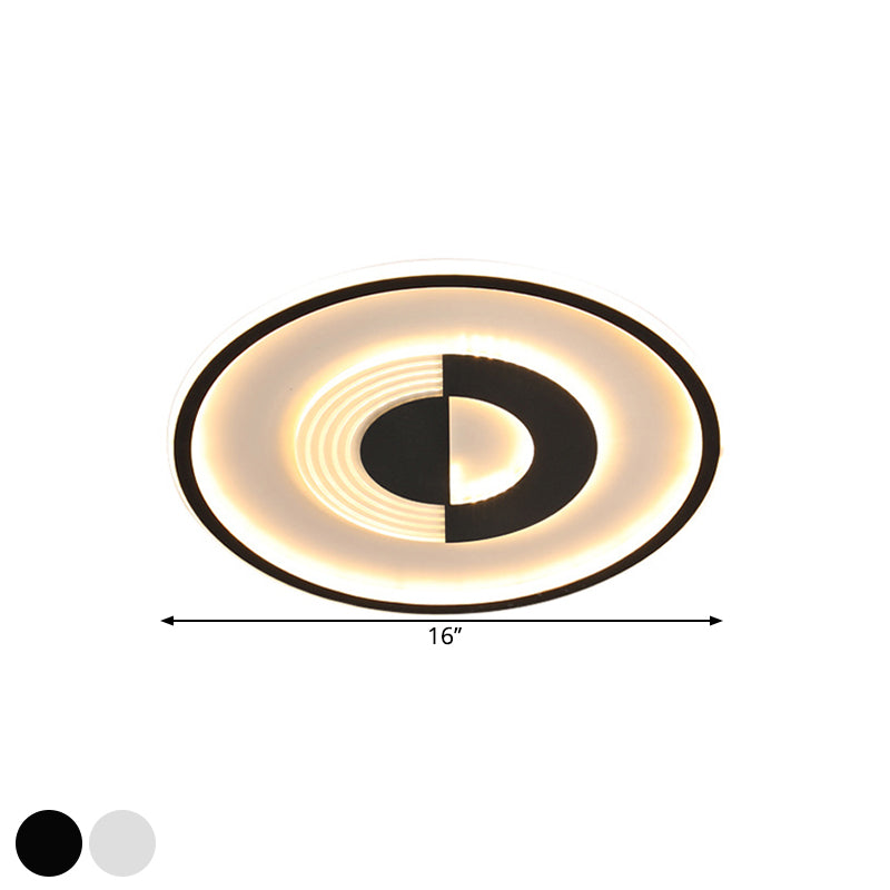 16"/19.5" W Round Acrylic Ceiling Lamp Minimalist LED Black/White Flush Mount Lighting in Warm/White Light for Bedroom
