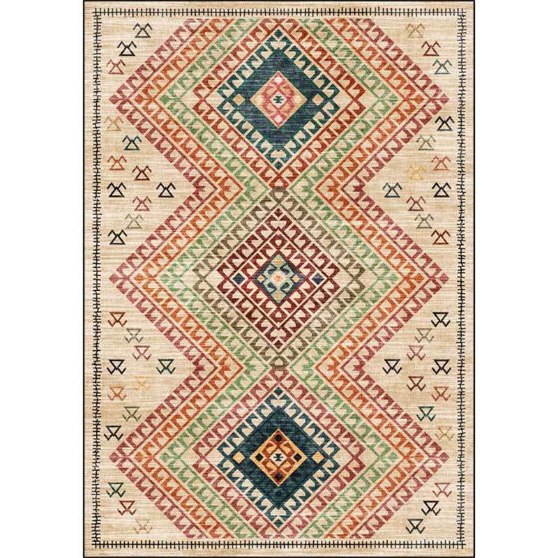 Southwestern Living Room Rug in Yellow Diamond Print Rug Polyester Stain-Resistant Non-Slip Area Rug