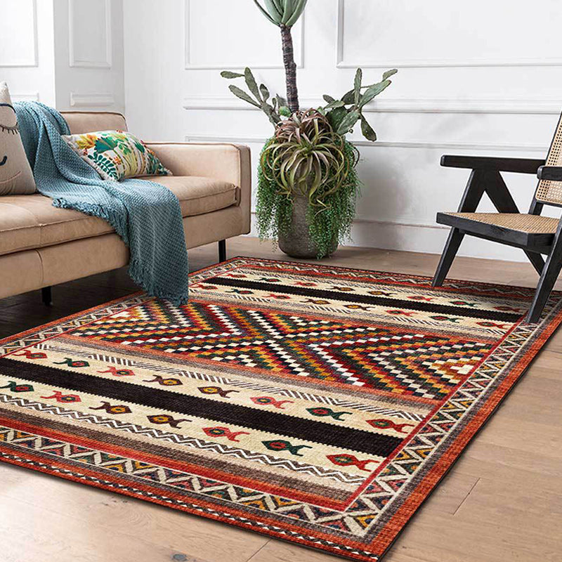 Vintage Tribal Print Rug Red Americana Rug Polyester Machine Washable Anti-Slip Backing Carpet for Bedroom