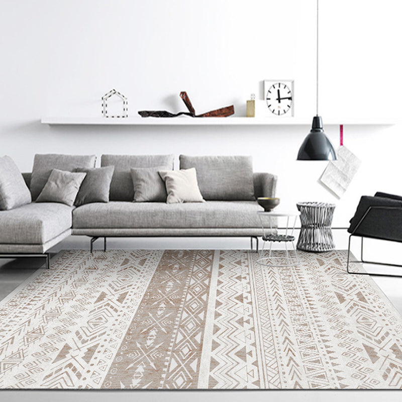 Americana Tribal Geometrisch Muster Rug Brown Polyester Teppichmaschine Waschbarer nicht rutscher Flächen Teppich für Schlafzimmer