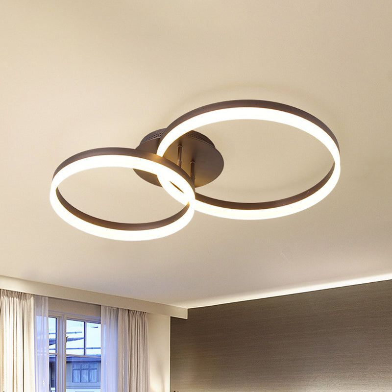 Boucle Bedroom Flush Ceiling Lamp LED Acrylique 27.5 "/35.5" /43 " Wide Minimalist Brown Semi-Flush Mount in Warm / White / Natural Light