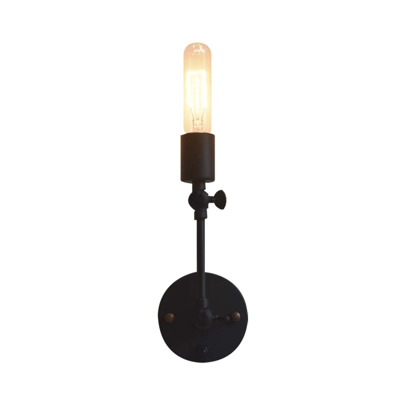 Industrial Open Bulb Wall Light Fixture 1 Head Metal Adjustable Sconce Lighting in Black for Corridor