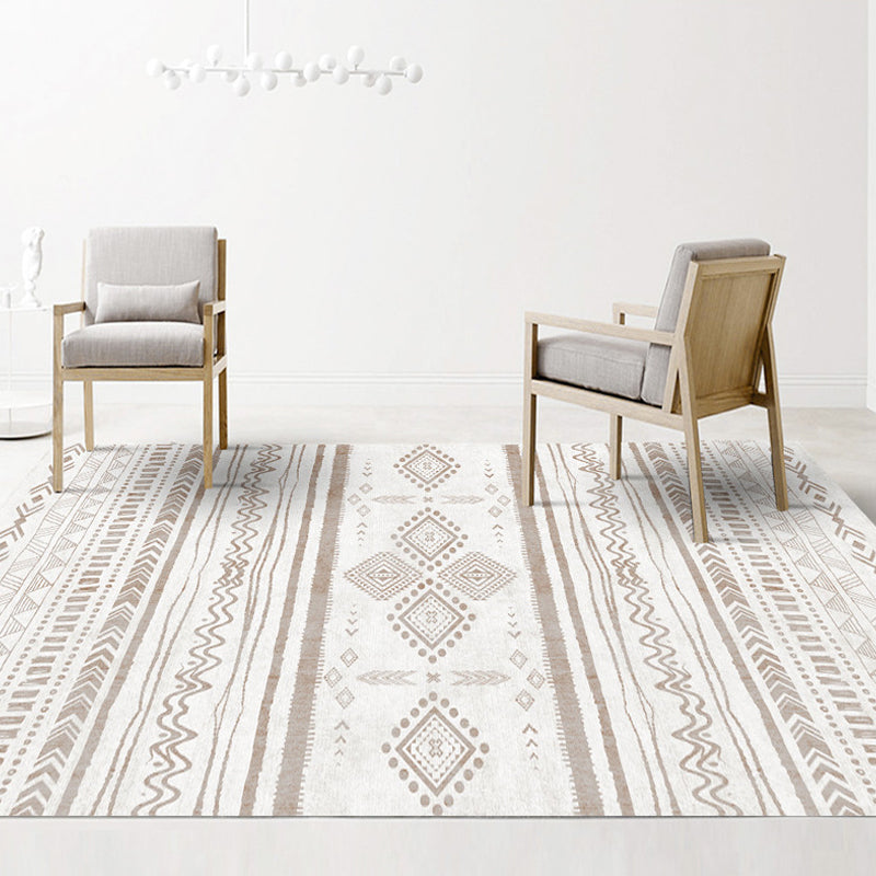 Black and Brown Southwestern Rug Polyester Tribal Pattern Rug Washable Non-Slip Backing Carpet for Living Room