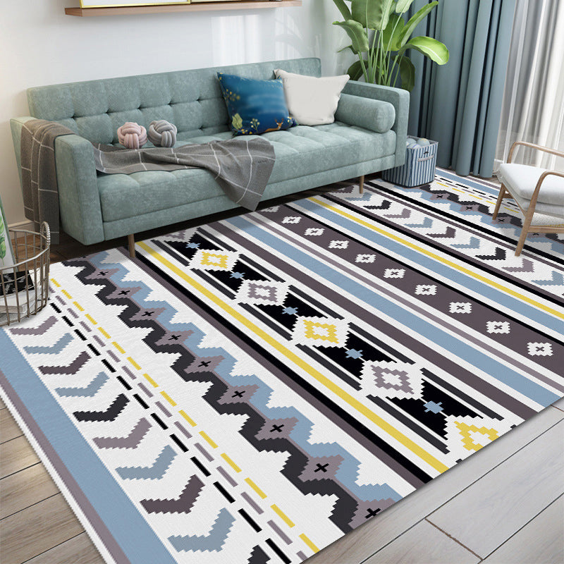 Americana Tribal Geometric Pattern Rug Black and Grey Polyester Rug Machine Washable Non-Slip Area Rug for Bedroom