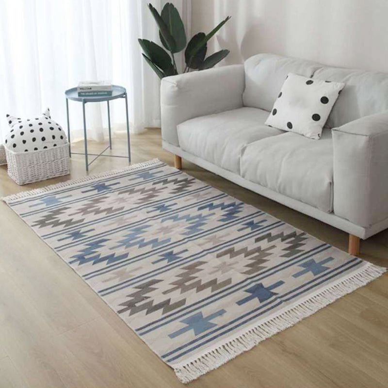 Grey and Brown Southwestern Rug Linen Tribal Geometric and Stripe Pattern Rug Washable Fringe Carpet for Living Room