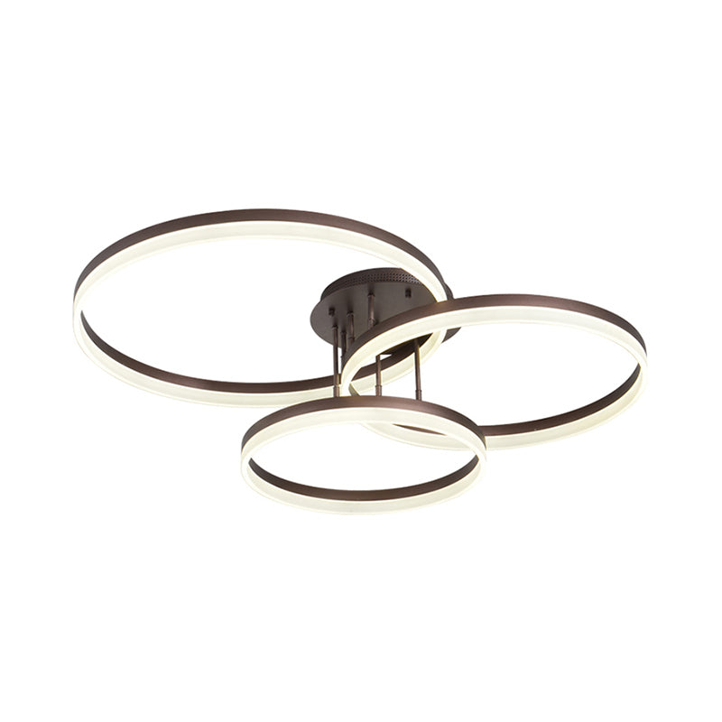 31.5"/35.5" Wide 3-Ring Acrylic Ceiling Light Fixture Modern LED Brown Semi Flush Mount Lamp in Warm/White/Natural Light