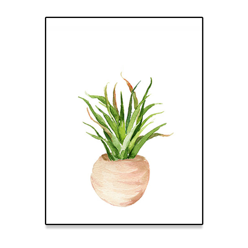 Pot Plant Wall Art Rustic Stylish Botanic Canvas Print in Green for Bedroom
