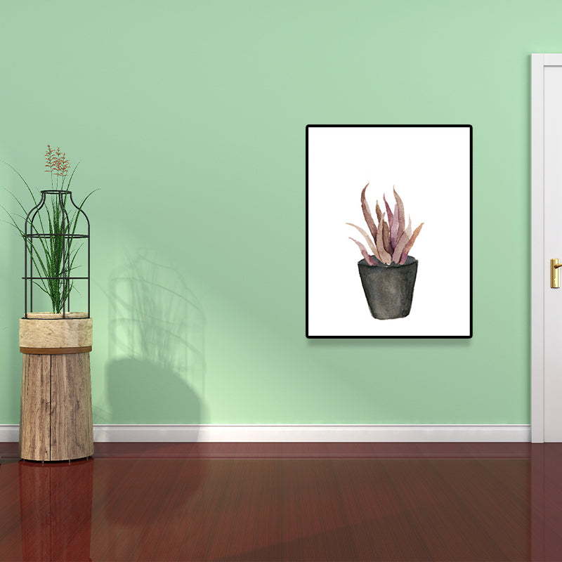 Pot Plant Wall Art Rustic Stylish Botanic Canvas Print in Green for Bedroom