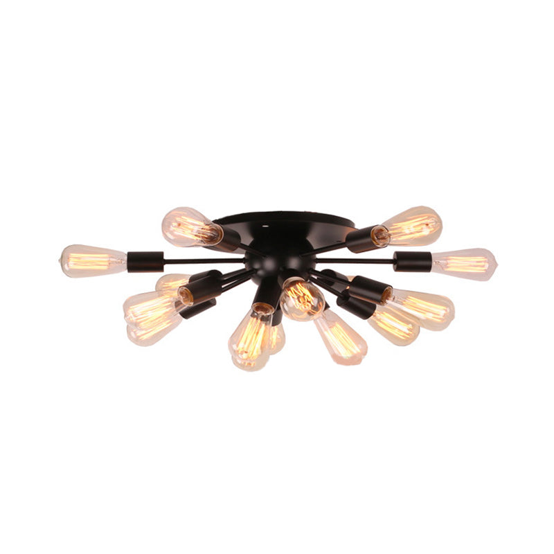 Vintage Industrial Sputnik Suspension Light Multi Light Metallic Semi Flush Ceiling Light in Black for Living Room