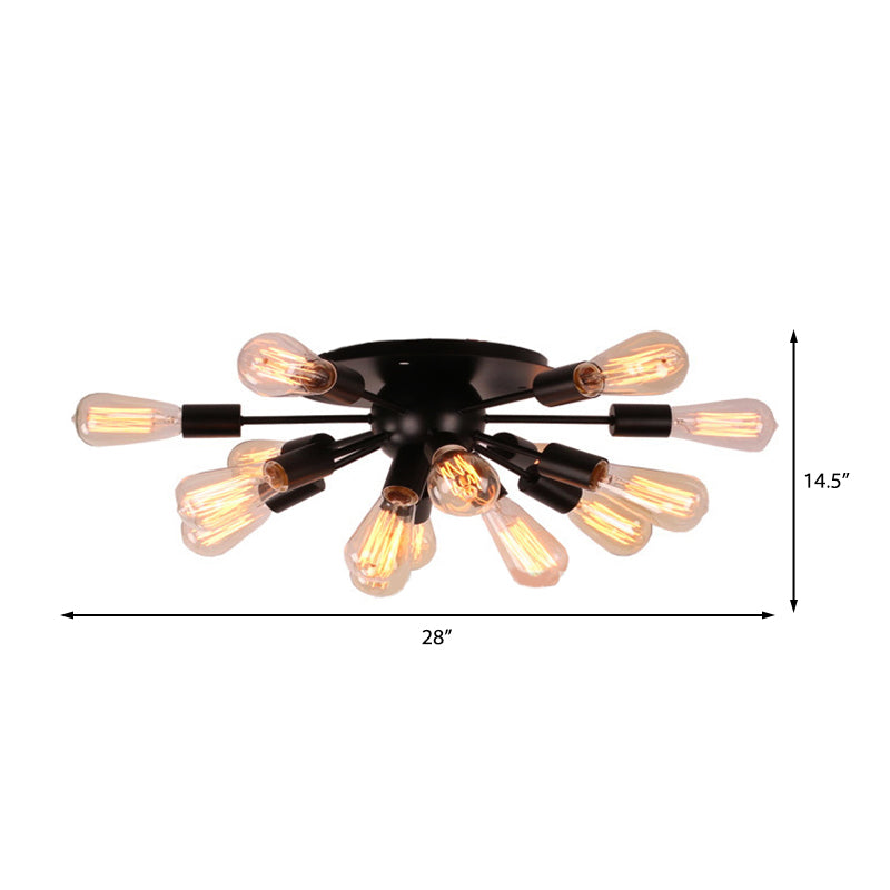Vintage Industrial Sputnik Suspension Light Multi Light Metallic Semi Flush Ceiling Light in Black for Living Room