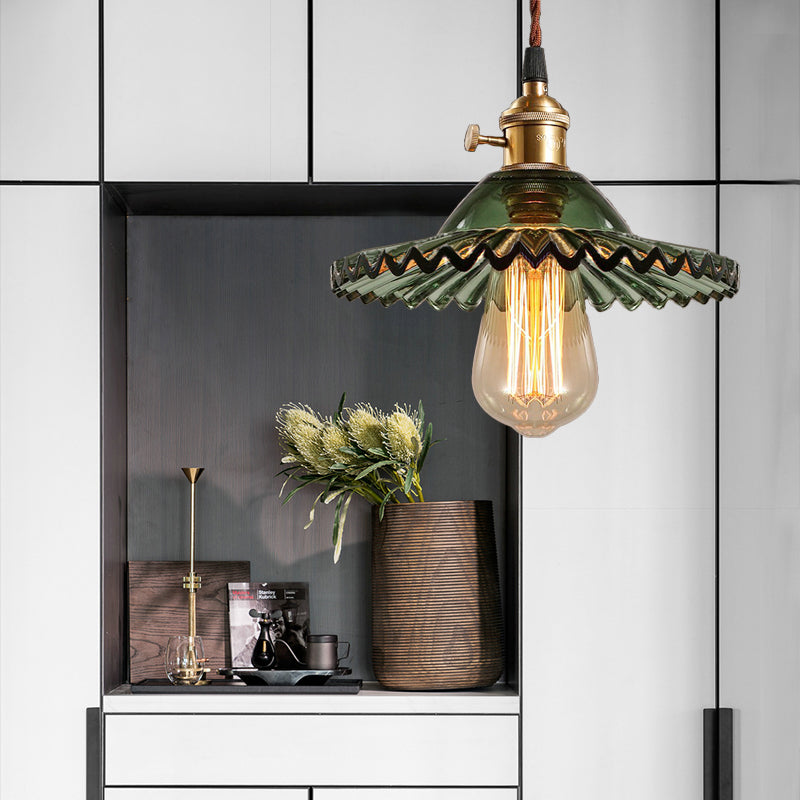 Schäbiger prismatischer Glas Anhänger Beleuchtung Industrielles Ein leichtes Esszimmer Hängende Lampe in Grün