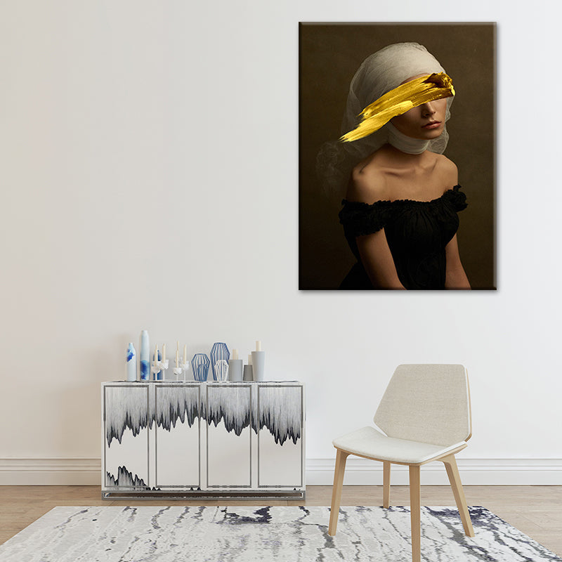 Glamouröses Mixed-Media-Wandkunstdekor mit Frauenmuster in dunkler Farbe für das Esszimmer